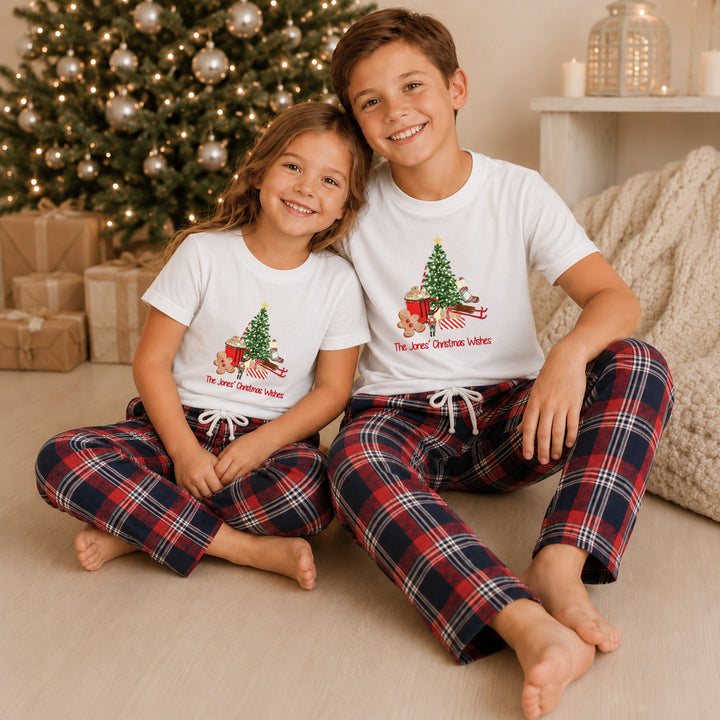Personalised Christmas Wishes Family Matching Tartan Christmas Pyjamas