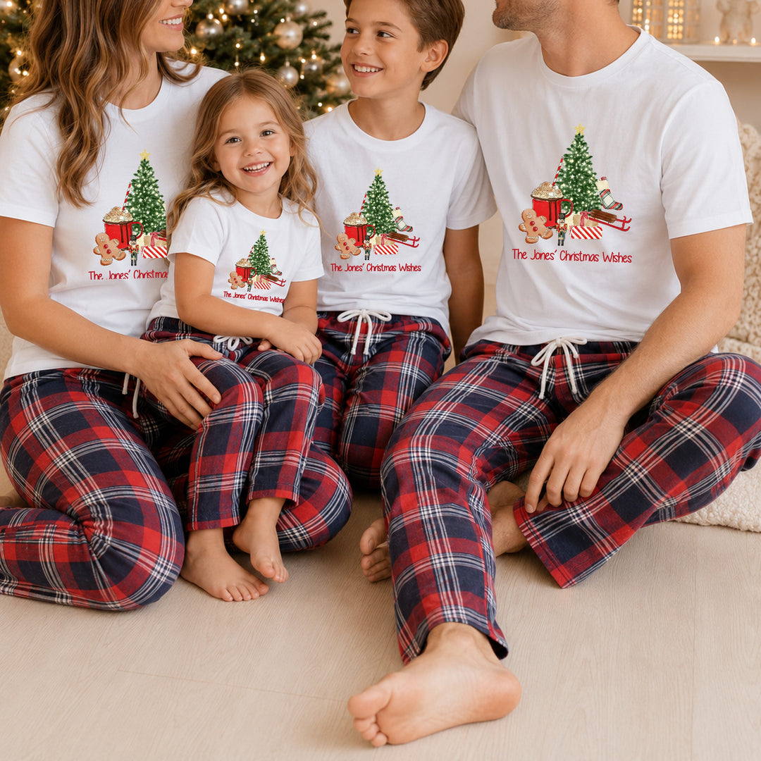 Personalised Christmas Wishes Family Matching Tartan Christmas Pyjamas