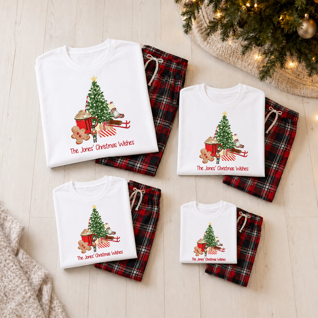 Personalised Christmas Wishes Family Matching Tartan Christmas Pyjamas