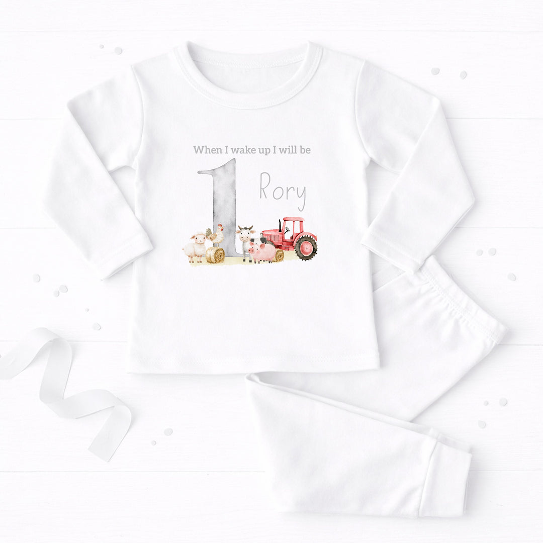 Personalised Grey Tractor First Birthday Pyjamas