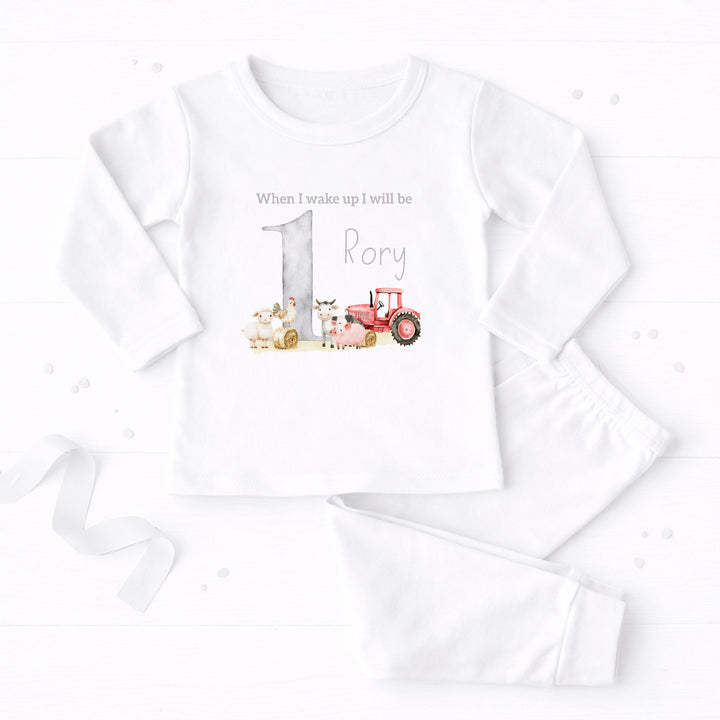 Personalised Grey Tractor First Birthday Pyjamas