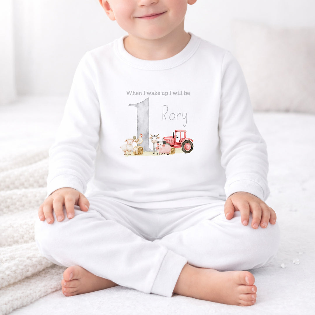 Personalised Grey Tractor First Birthday Pyjamas