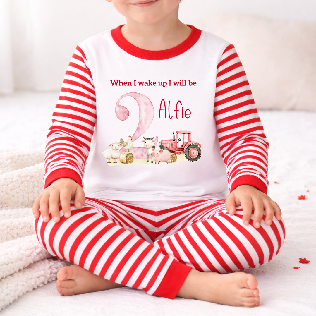 Persoalised Red Tractor Second Birthday Pyjamas