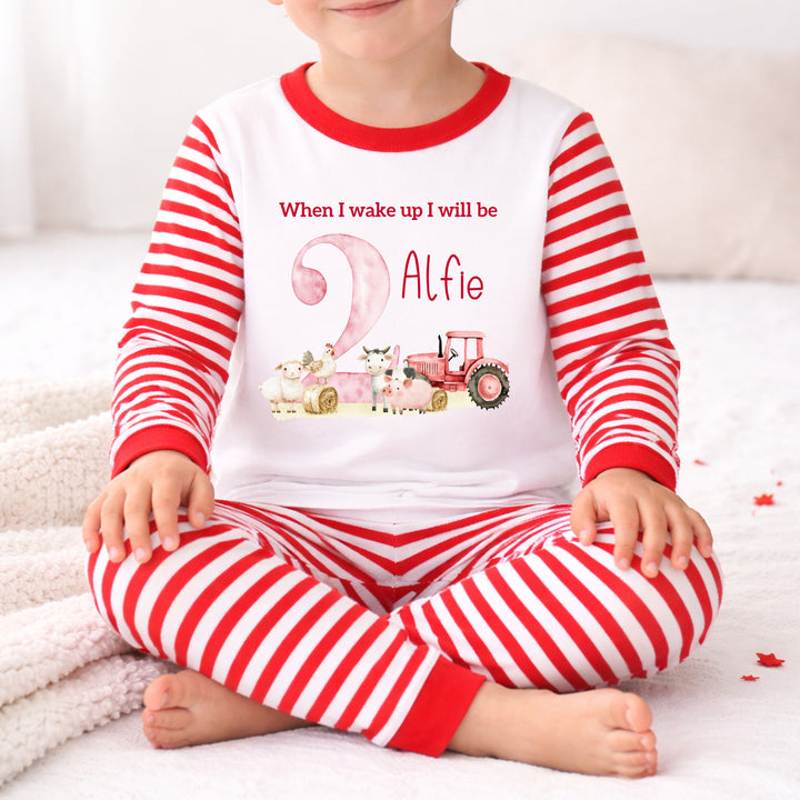 Persoalised Red Tractor Second Birthday Pyjamas
