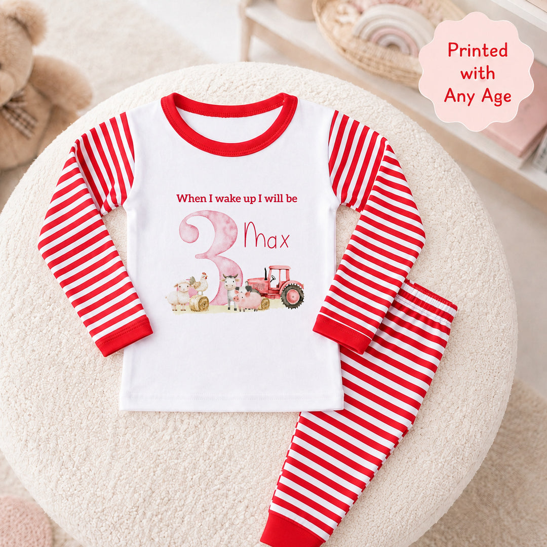 Personalised Red Tractor Any Age Birthday Pyjamas