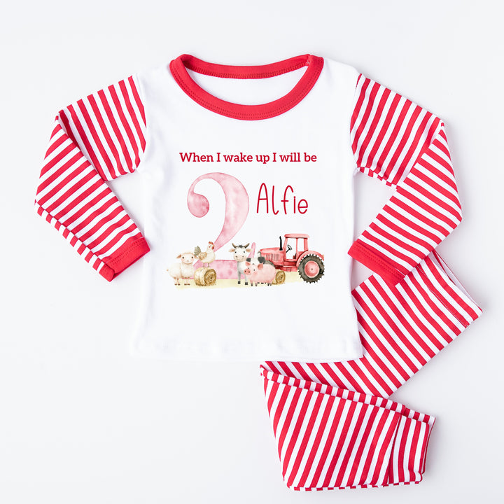 Persoalised Red Tractor Second Birthday Pyjamas