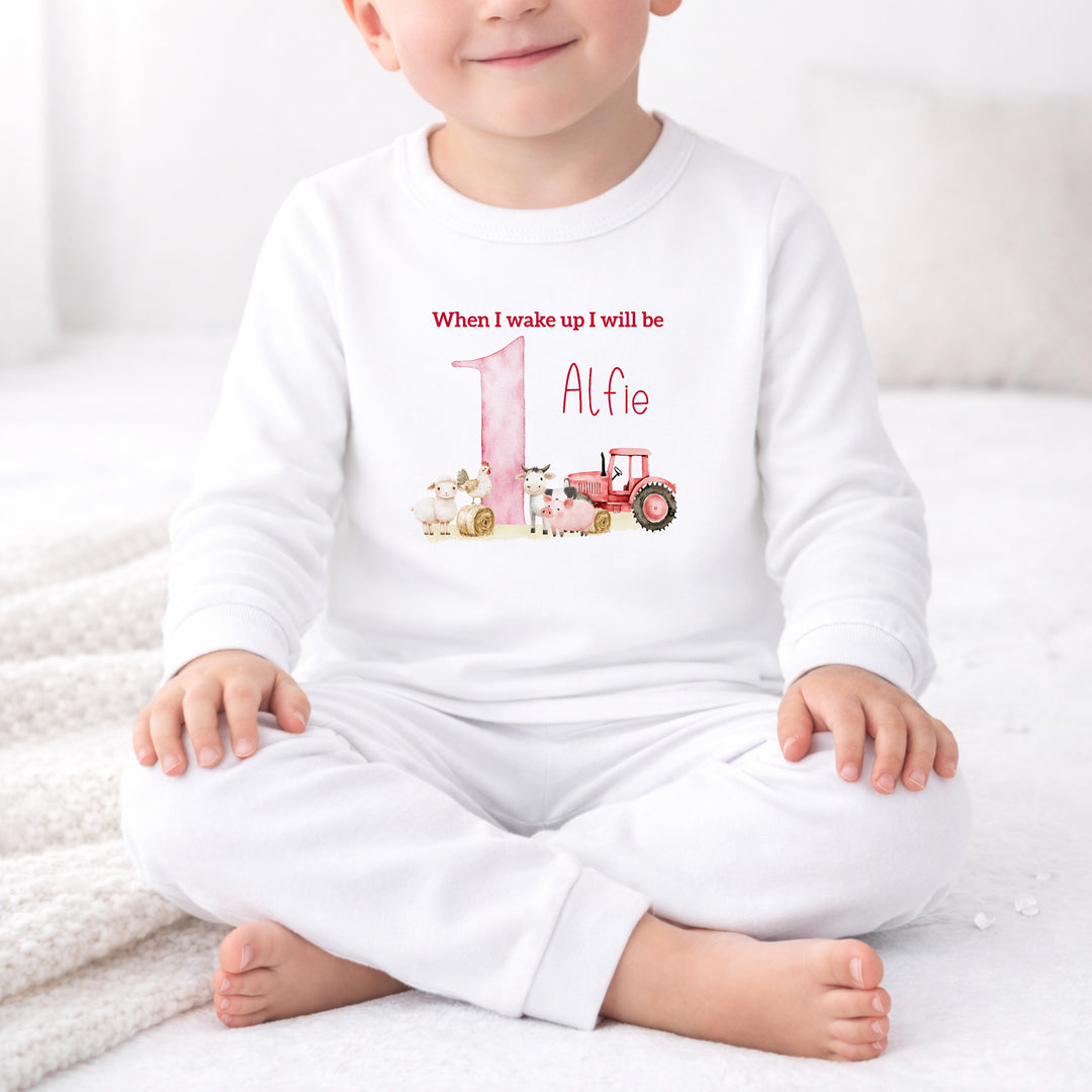 Personalised Red Tractor Any Age Birthday Pyjamas
