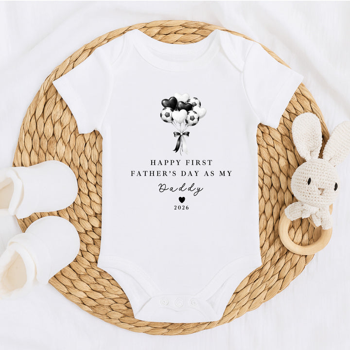 Football Balloons Happy First Father's Day Baby Grow or Vest