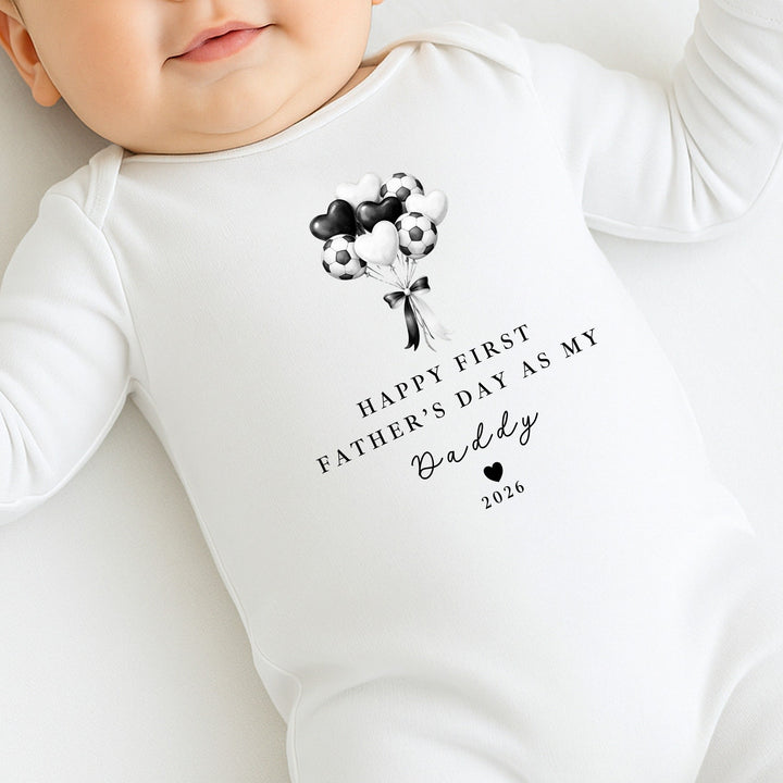 Football Balloons Happy First Father's Day Baby Grow or Vest