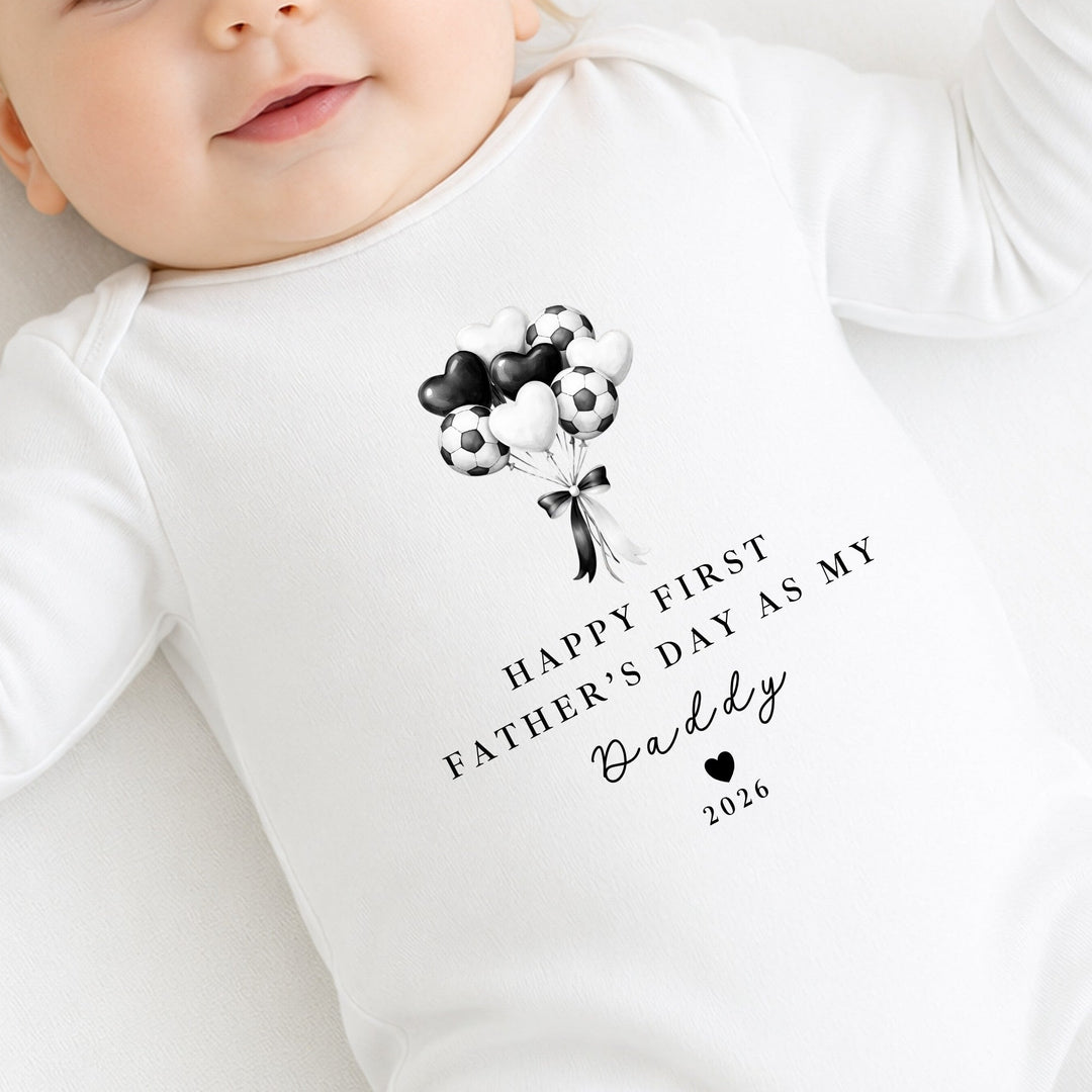 Football Balloons Happy First Father's Day Baby Grow or Vest