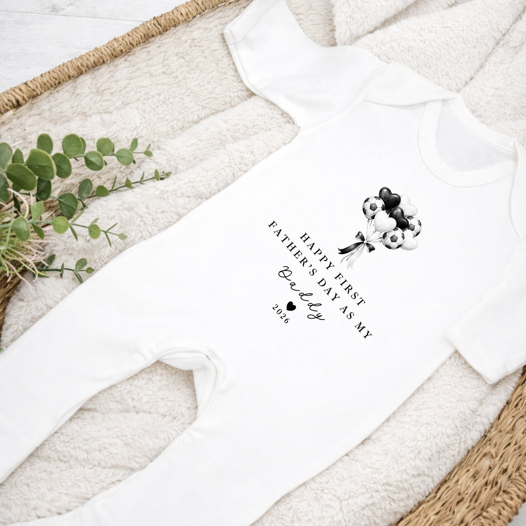 Football Balloons Happy First Father's Day Baby Grow or Vest
