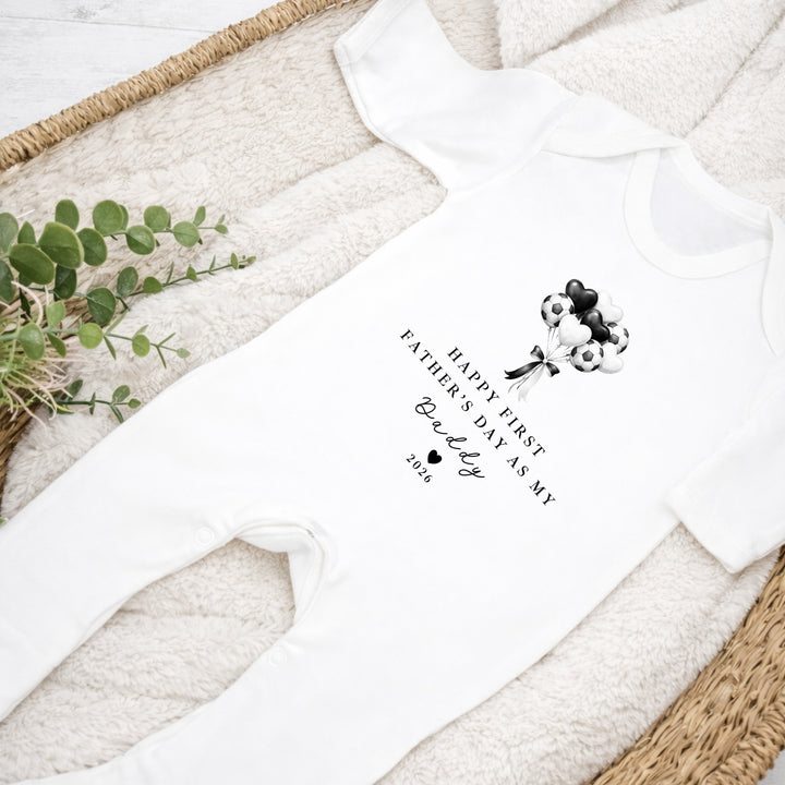 Football Balloons Happy First Father's Day Baby Grow or Vest