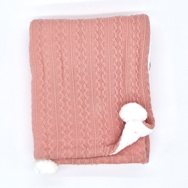 Personalised Embroidered Rose Pink Baby Knitted Pompom Blanket