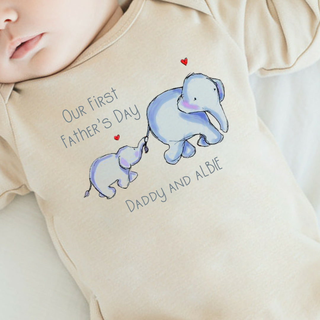 Personalised Blue Elephants Father's Day Babygrow