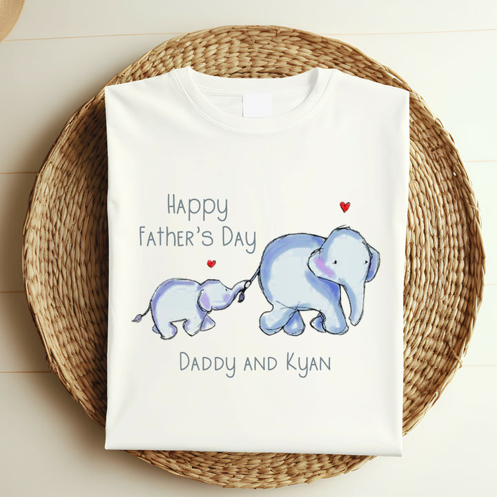 Personalised Blue Elephant Happy Father's Day Children's T-shirt