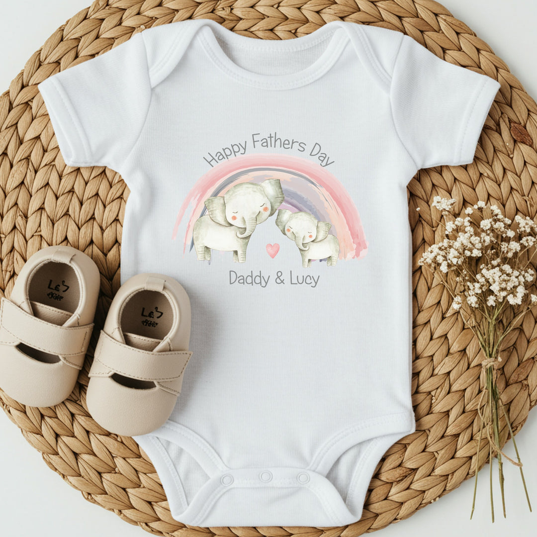 Personalised Elephant Rainbow Happy Father's Day Babygrow/Vest