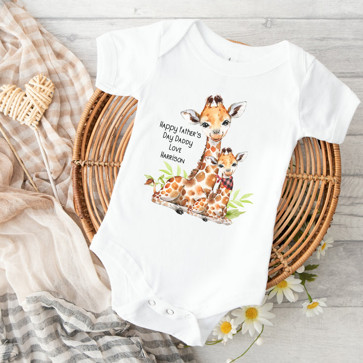 Personalised Happy Father's Day Daddy Giraffe Bandana Babygrow/Vest