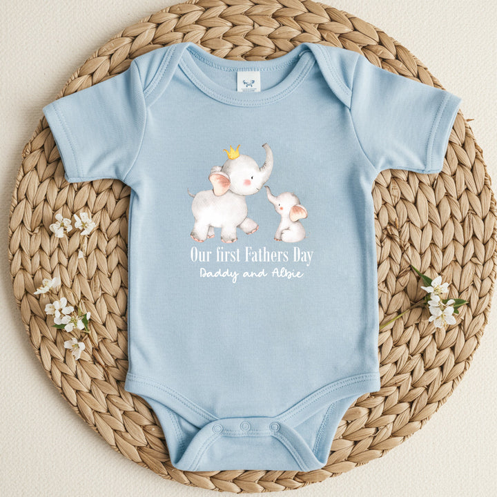 Personalised Grey Elephant First Father's Day Babygrow