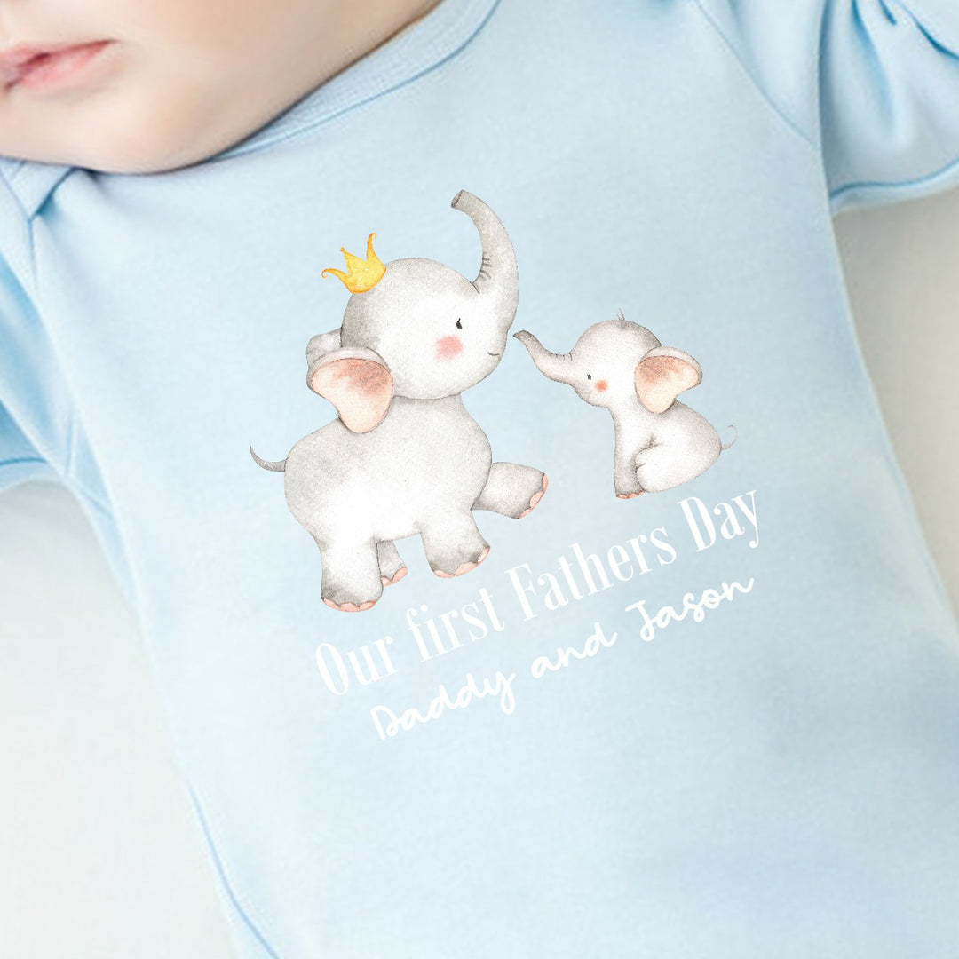 Personalised Grey Elephant First Father's Day Babygrow