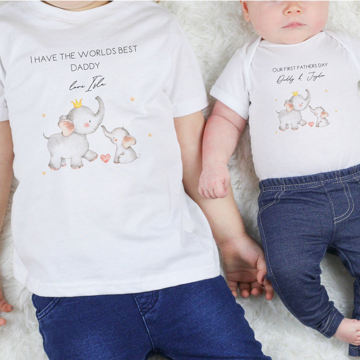 Personalised Our First Father's Day Elephant T-shirt & Babygrow/Baby Vest