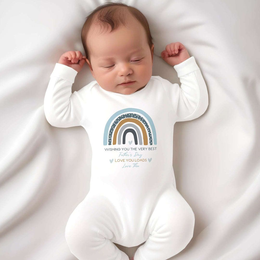 Personalised Blue Rainbow Happy Father's Day Babygrow/Vest