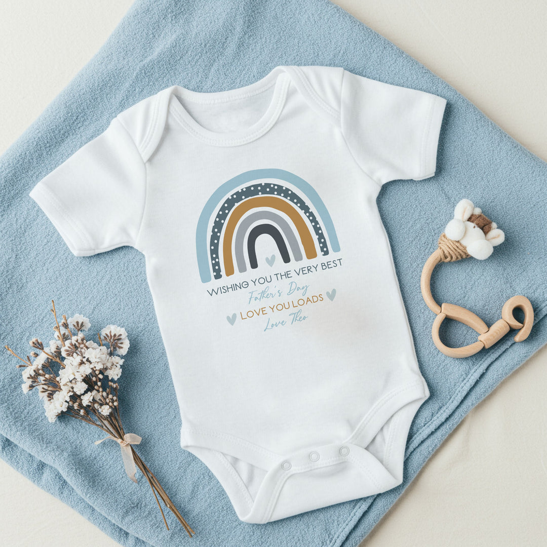 Personalised Blue Rainbow Happy Father's Day Babygrow/Vest