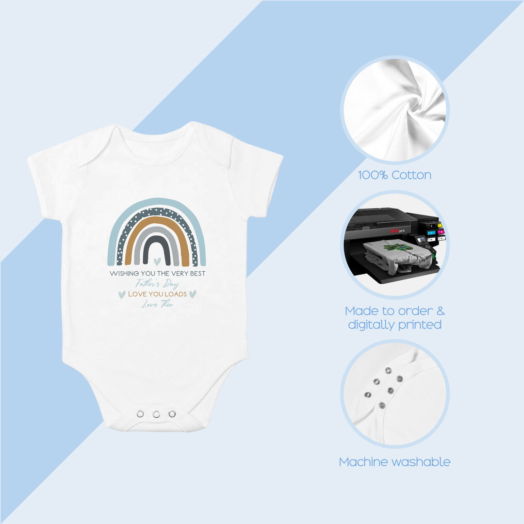 Personalised Blue Rainbow Happy Father's Day Babygrow/Vest