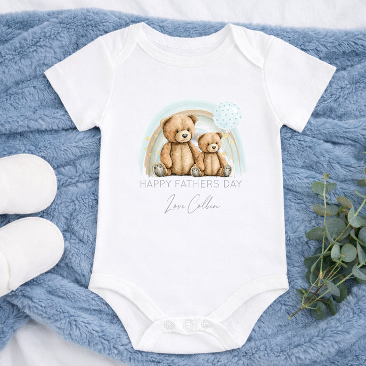Personalised Blue Bear Rainbow Happy Father&