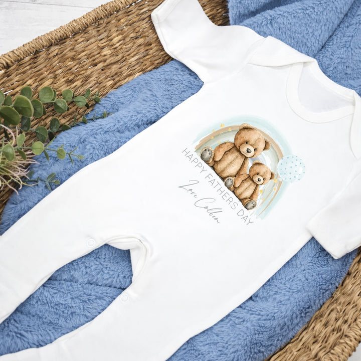 Personalised Blue Bear Rainbow Happy Father&