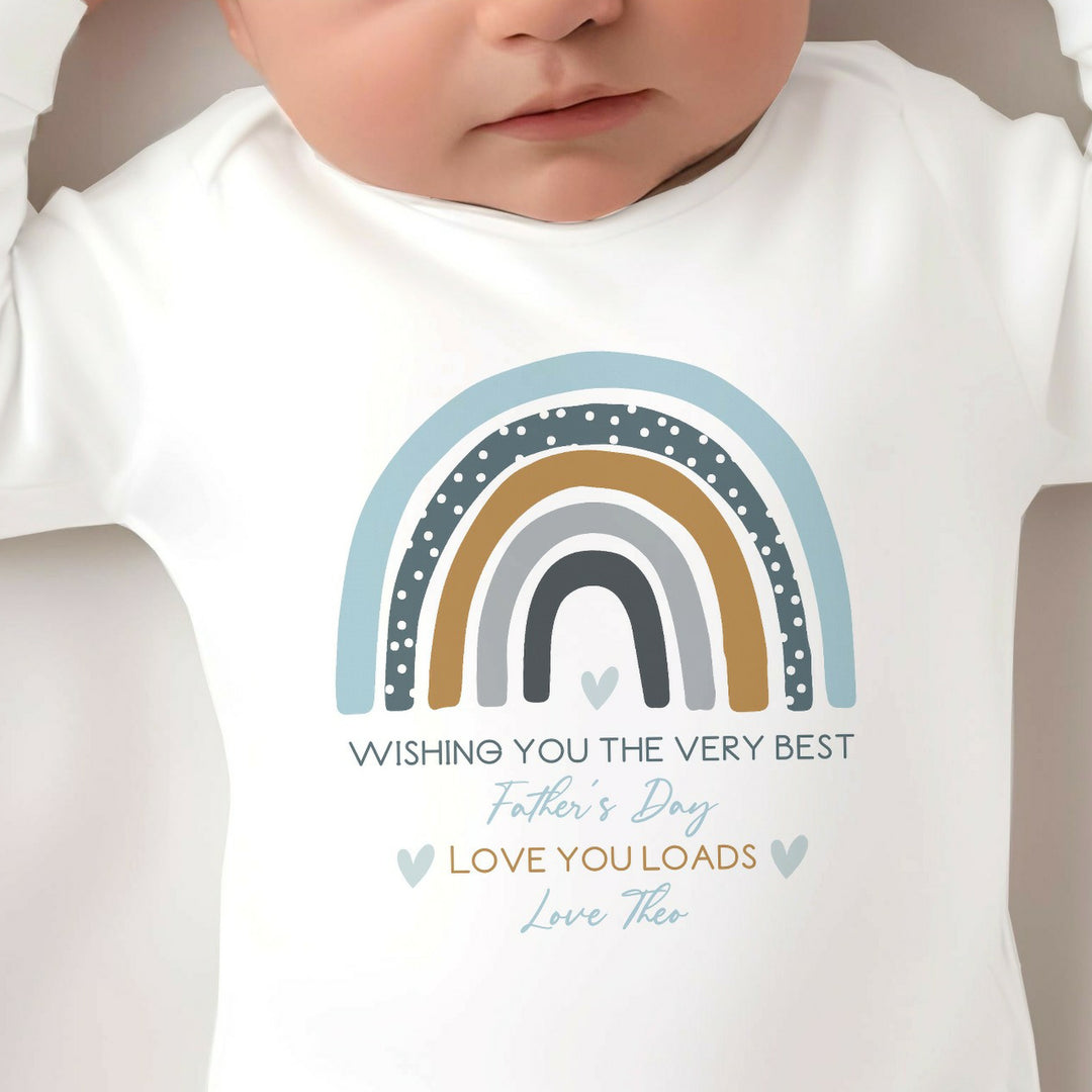 Personalised Blue Rainbow Happy Father's Day Babygrow/Vest