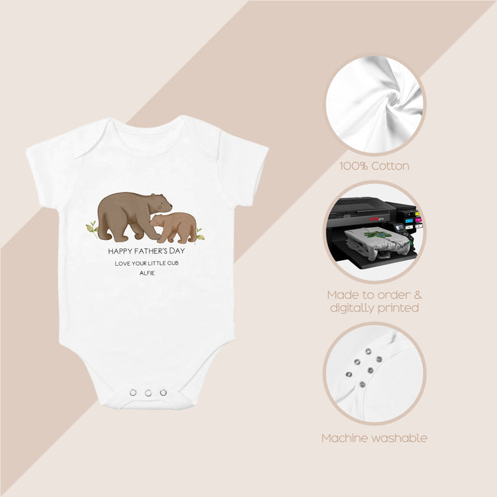 Personalised Brown Bears Happy Father's Day Babygrow/Vest