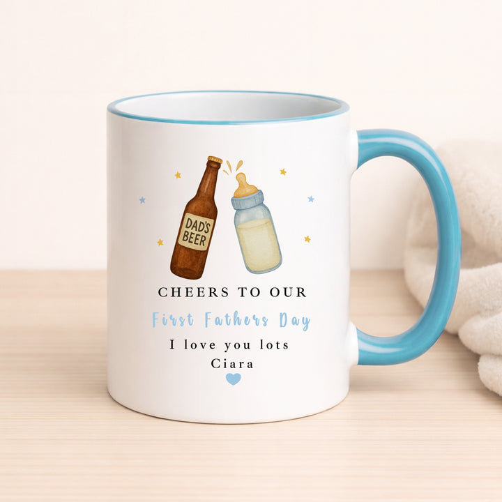 Personalised Cheers To Our First Father's Day Mug