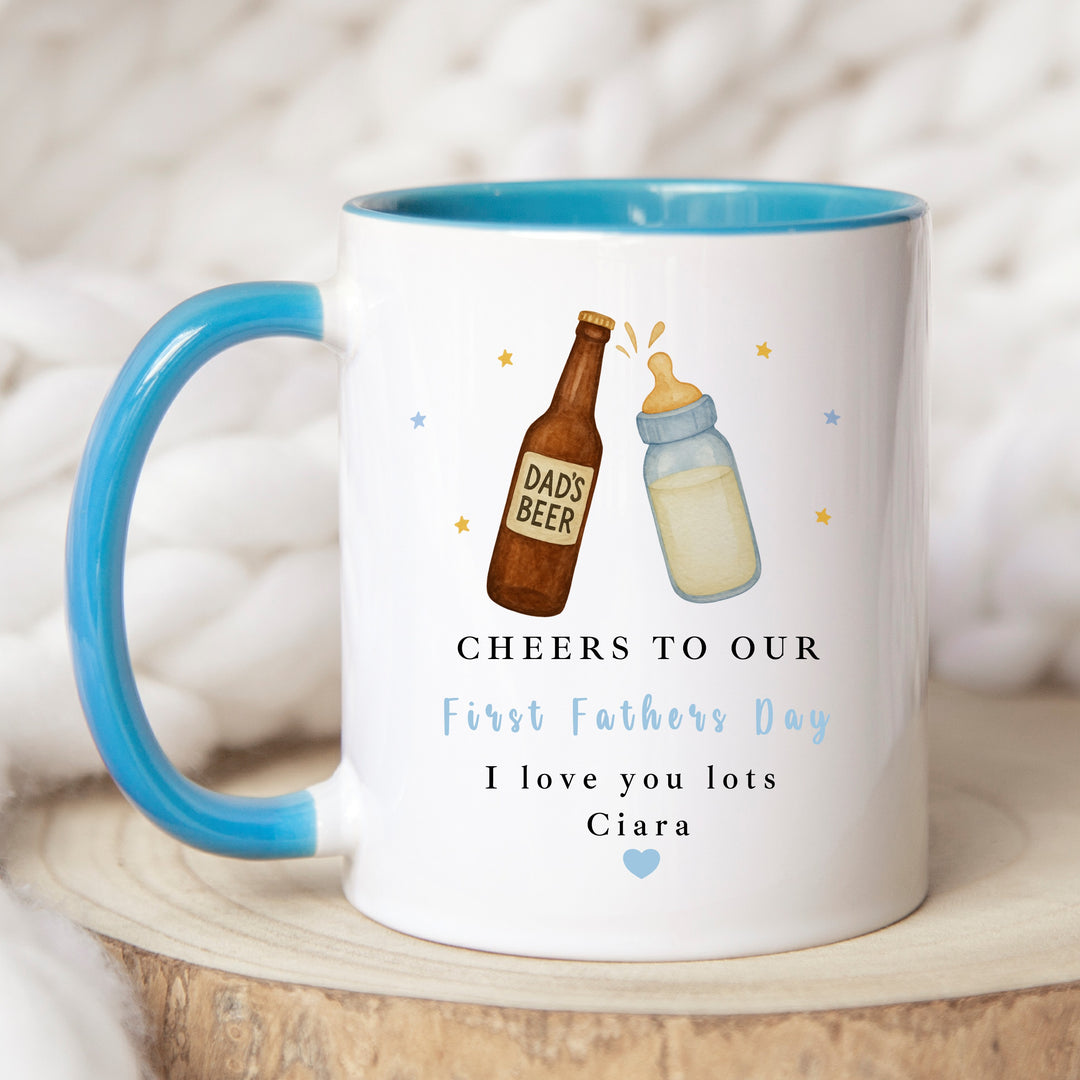 Personalised Cheers To Our First Father's Day Mug