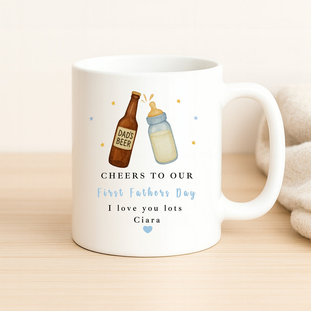 Personalised Cheers To Our First Father's Day Mug