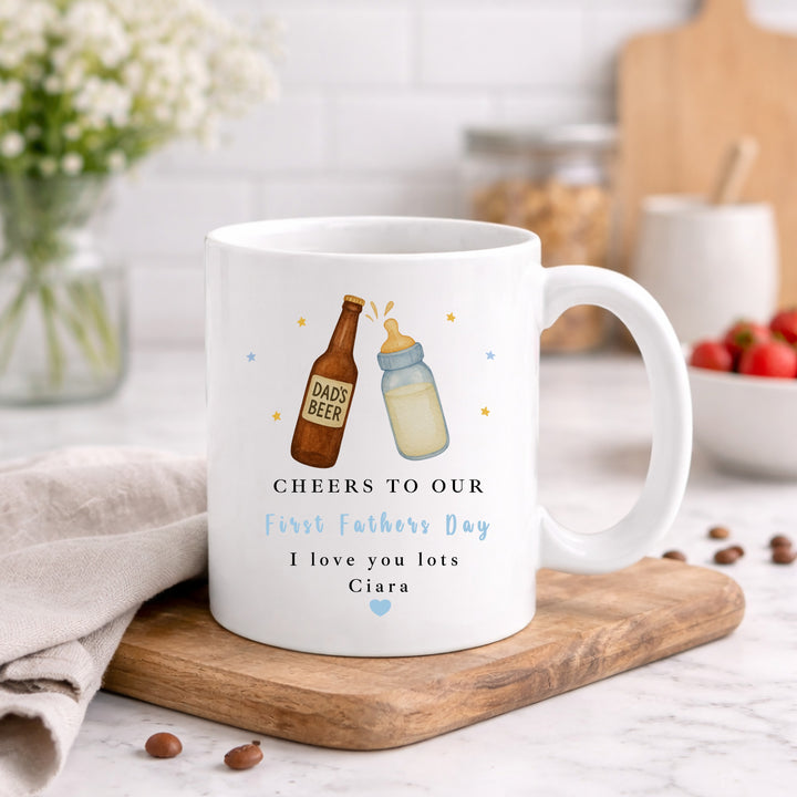 Personalised Cheers To Our First Father's Day Mug