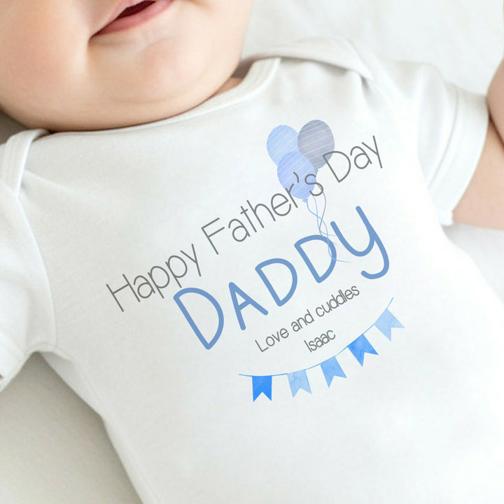 Personalised Blue Banner Happy Father's Day Babygrow/Vest