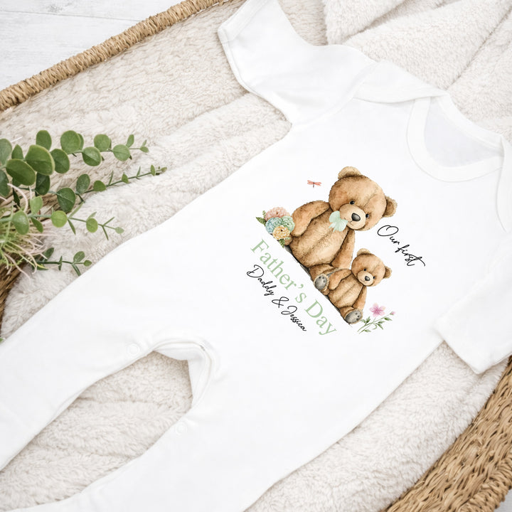 Personalised Sage Green Teddy Our First Father&