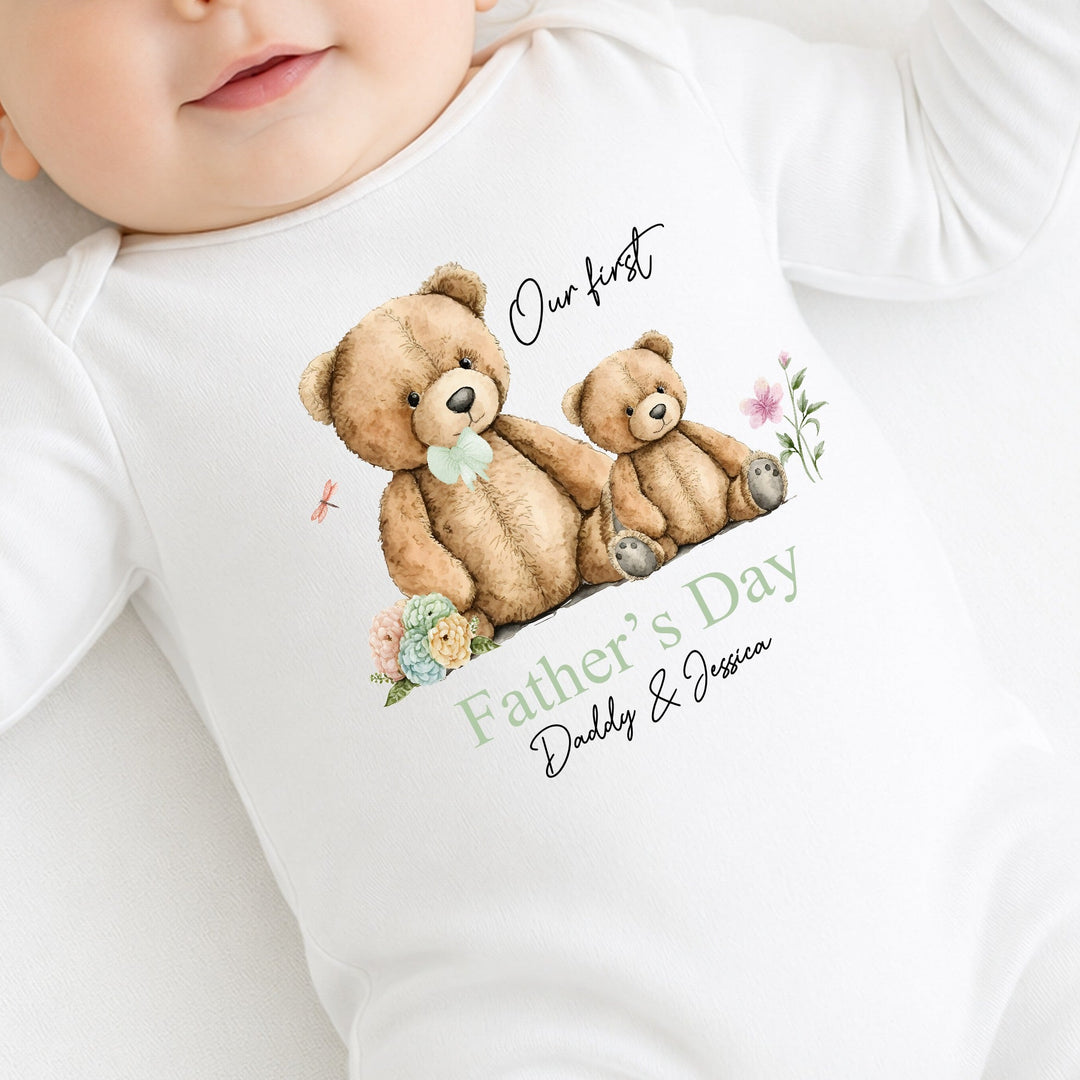 Personalised Sage Green Teddy Our First Father&