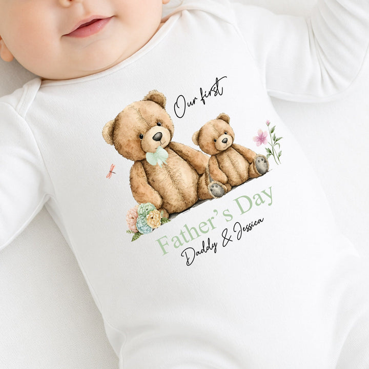 Personalised Sage Green Teddy Our First Father&