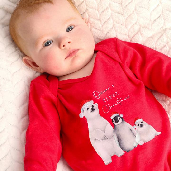 Personalised Festive Friends Christmas Babygrow