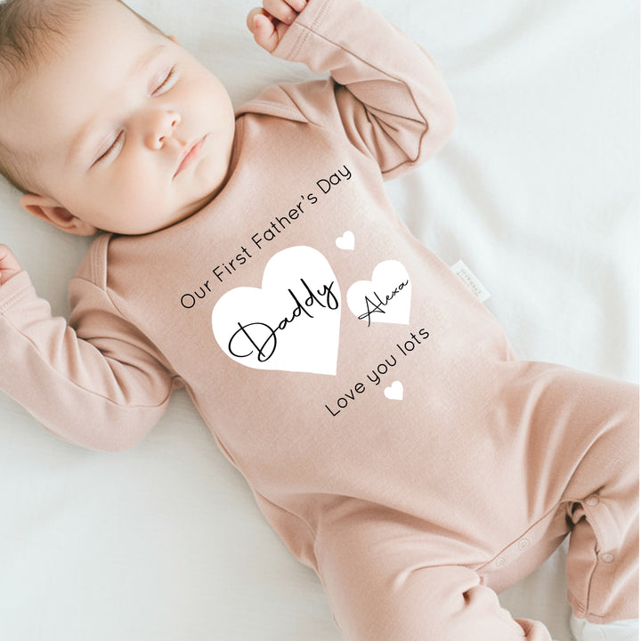 Personalised White Hearts Father's Day Pink Babygrow/Vest