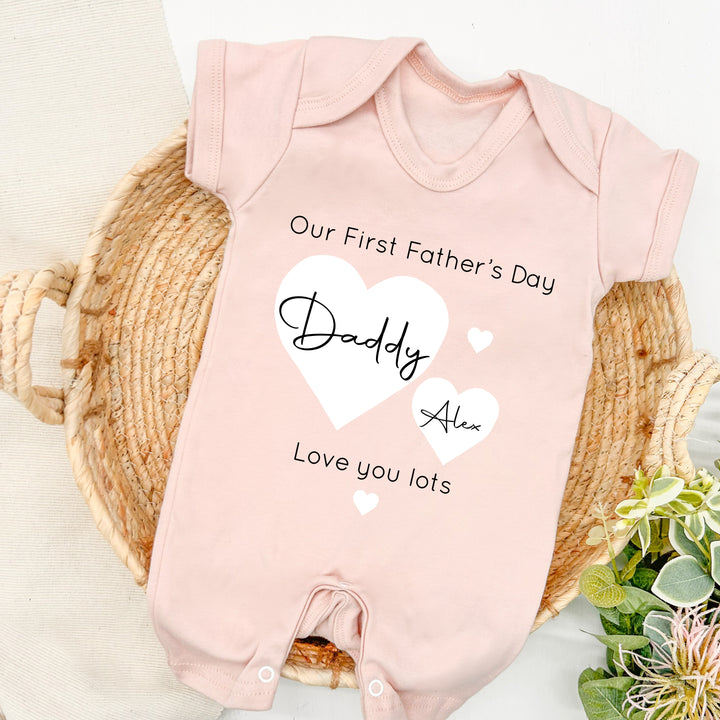 Personalised White Hearts Father's Day Pink Babygrow/Vest