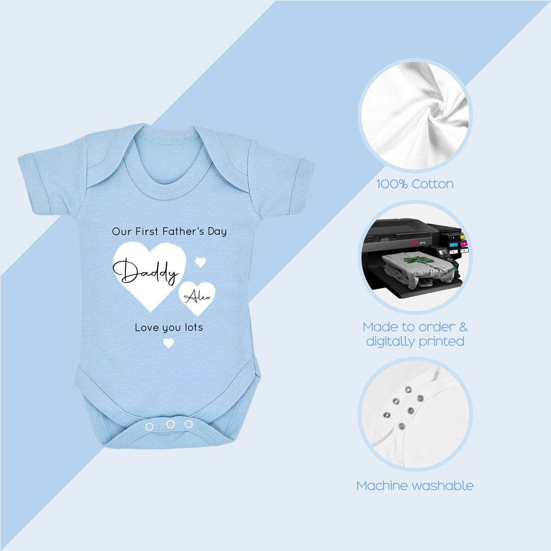 Personalised White Hearts Father's Day Blue Babygrow/Vest