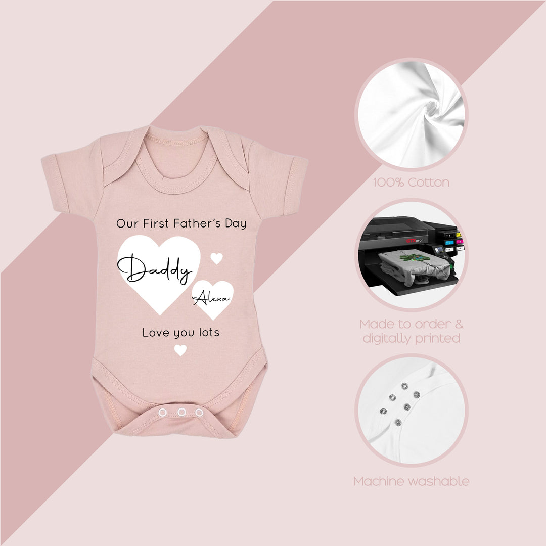 Personalised White Hearts Father's Day Pink Babygrow/Vest