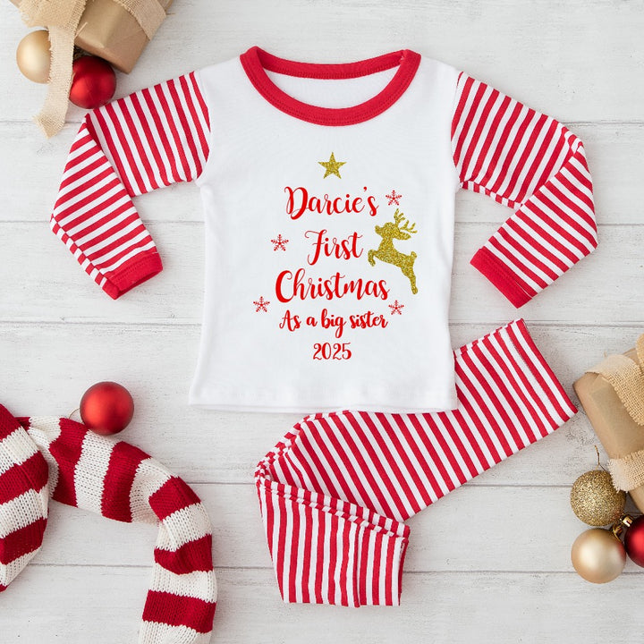 Personalised First Christmas Matching Sibling Babygrow/Pyjama Set