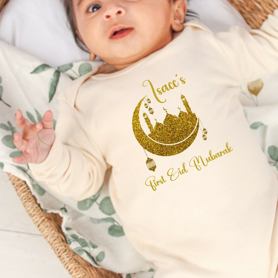 Personalised My First Eid Mubarak/Ramadan Gold Beige Babygrow