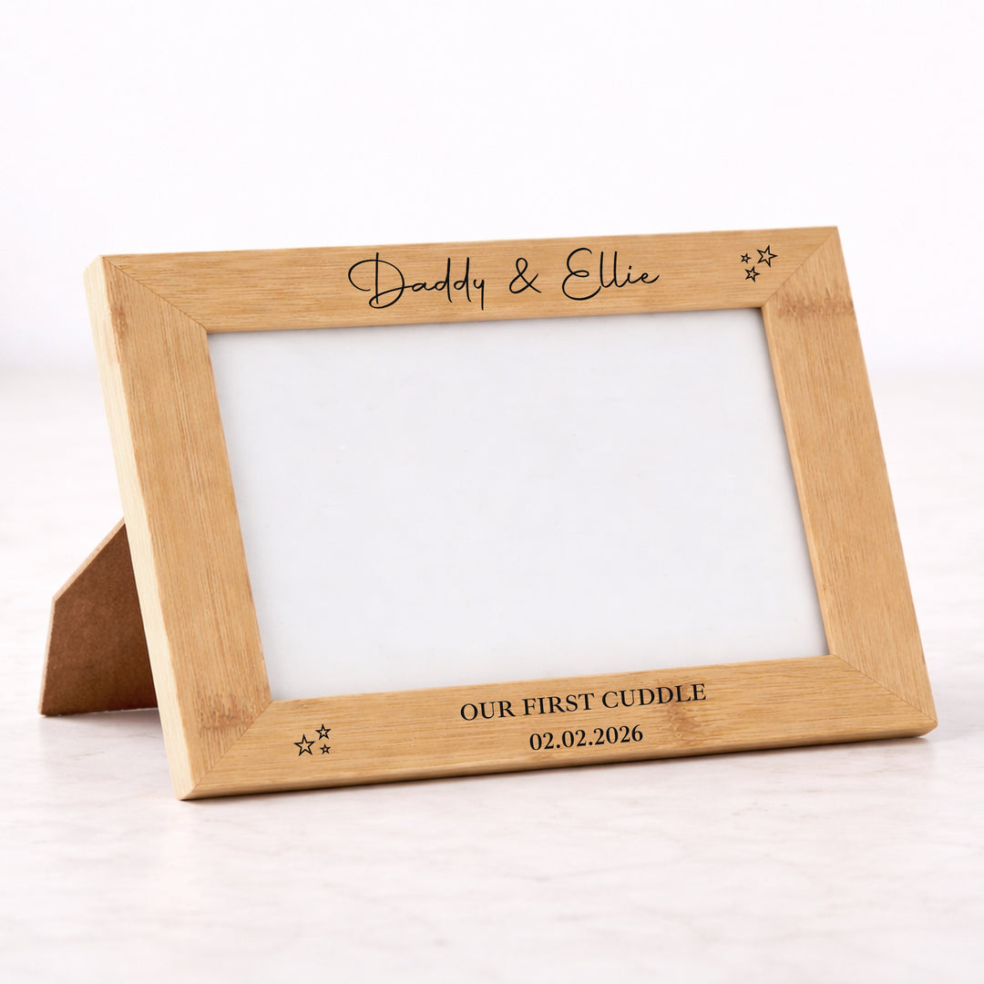 Personalised Our First Cuddle Engraved Bamboo Photo Frame