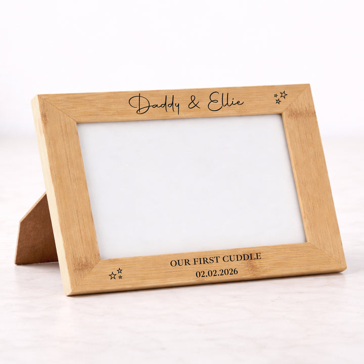 Personalised Our First Cuddle Engraved Bamboo Photo Frame