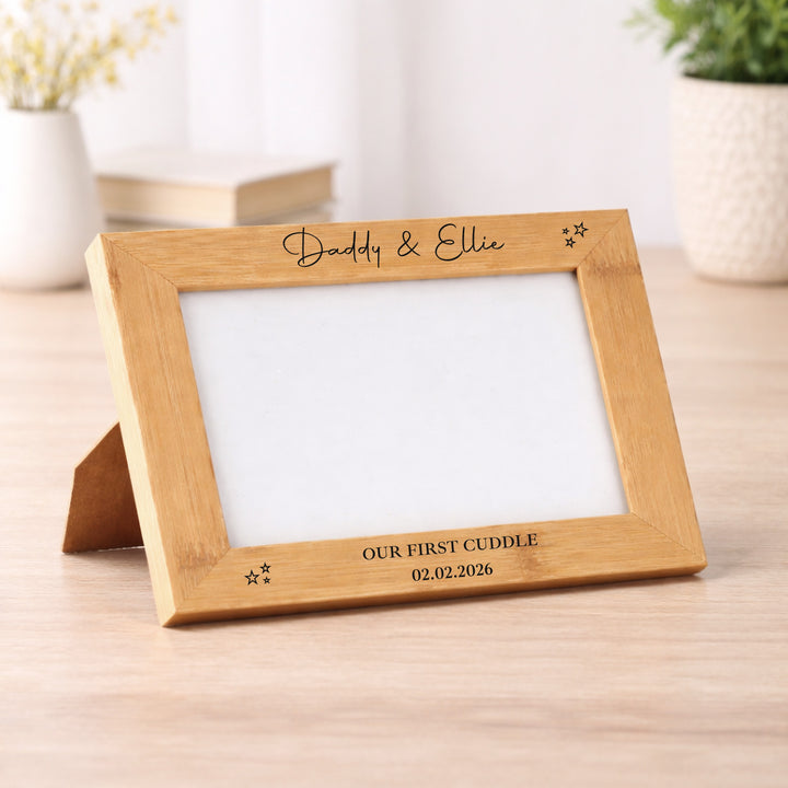 Personalised Our First Cuddle Engraved Bamboo Photo Frame