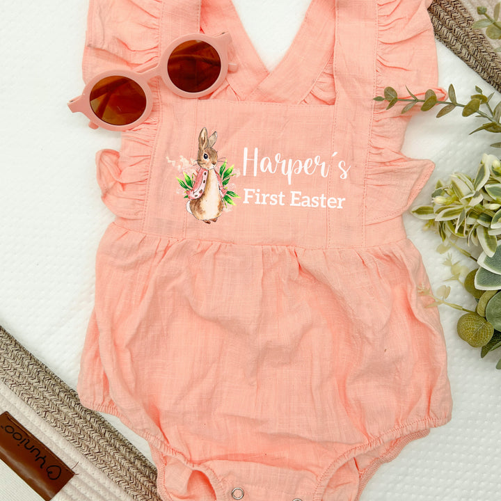 Personalised Pink Rabbit First Easter Ruffle Romper